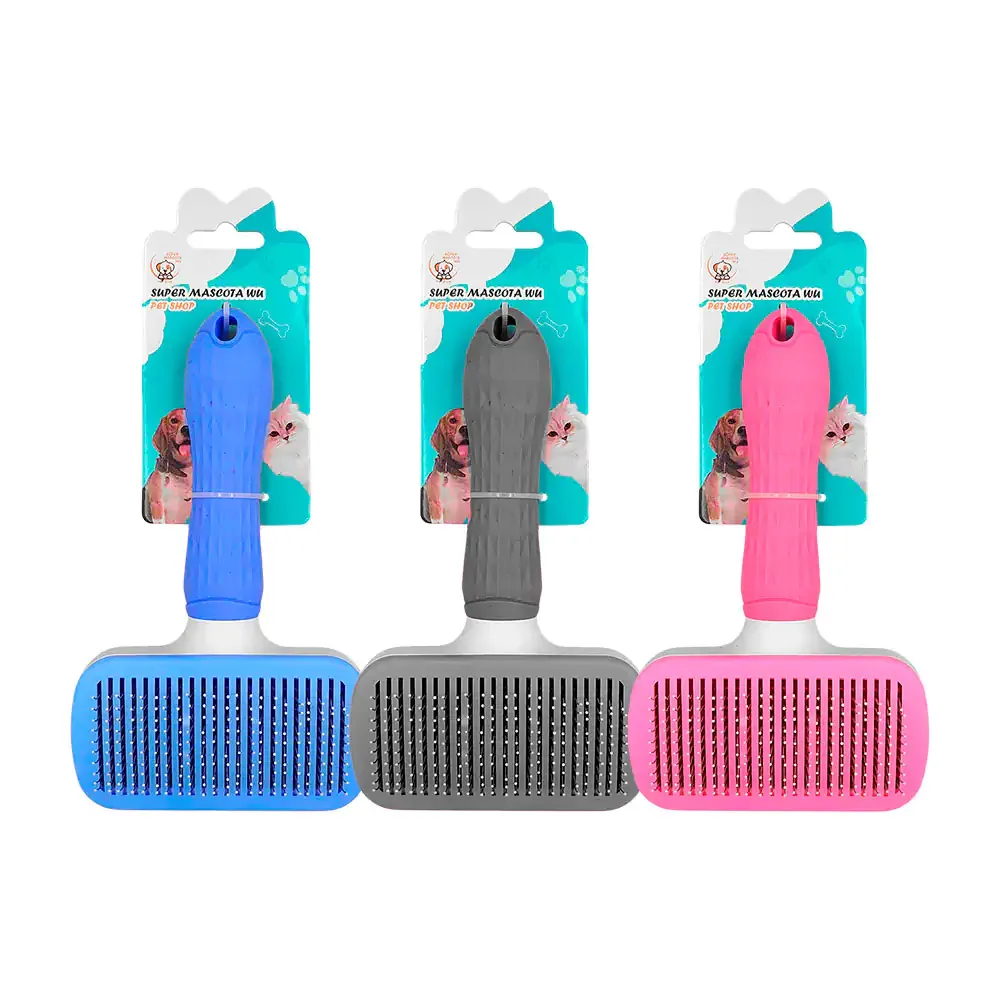 Cepillo de cerdas metálicas para mascotas con botón para remover el pelo / 35697