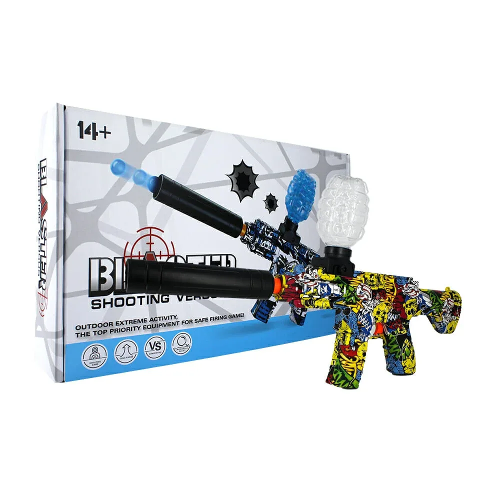 Pistola / ametralladora recargable de hidrogel 7-8mm, diseño de grafiti con calaveras / blaster shooting / 535-3