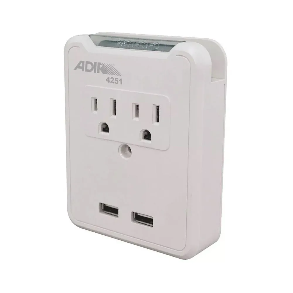 Multicontacto con 2 tomacorrientes, 2 puestos usb y compartimentos para celular / adir herramientas