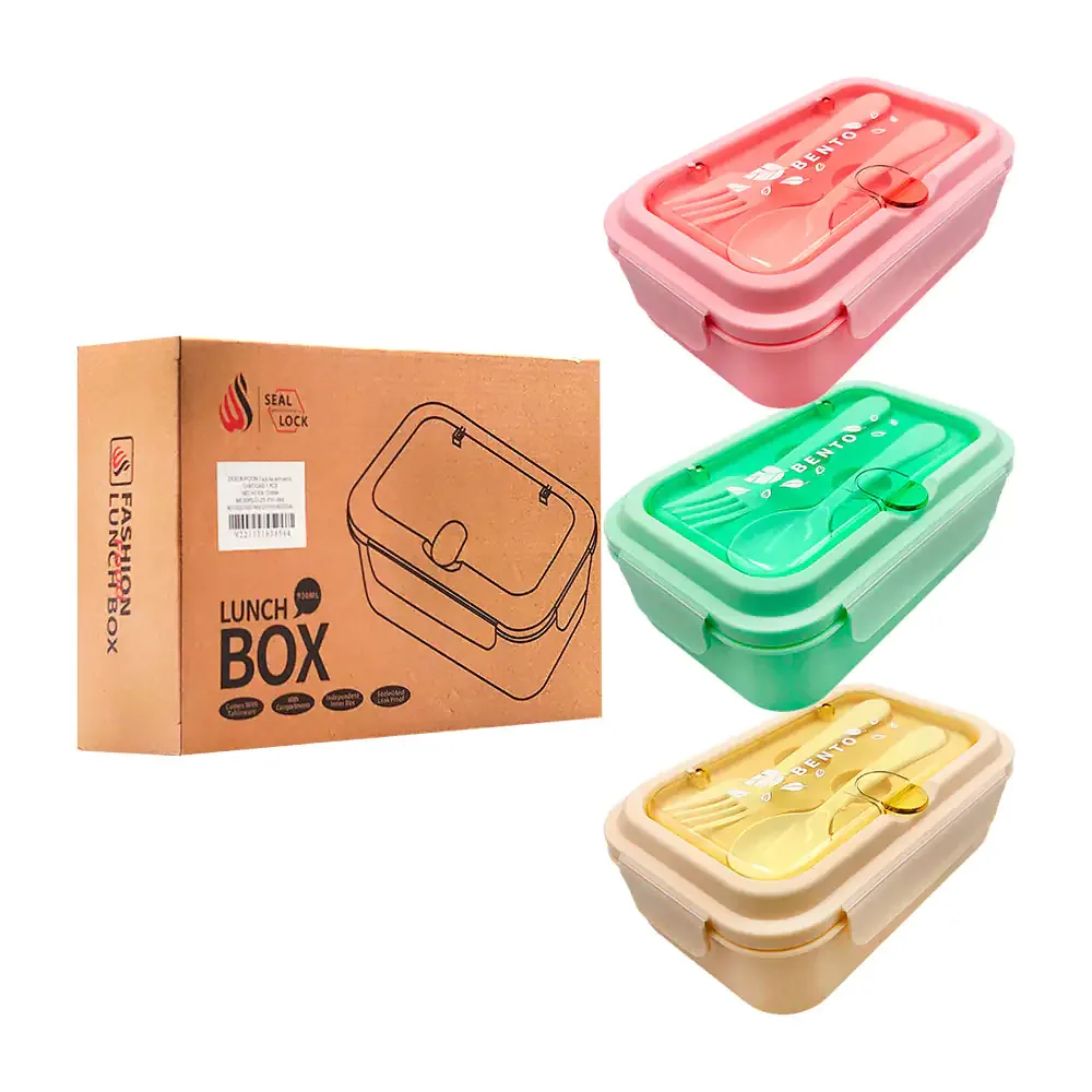 Tupper rectangular con base de 3 divisiones removibles + cubiertos / 25-fh-069