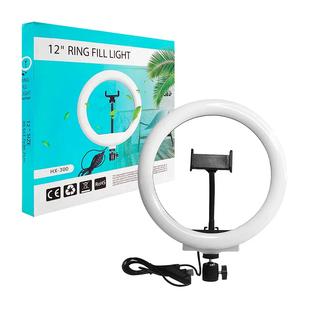 Aro de 12 pulgadas o 30 centímetros con 3 modos de luz intercambiables y soporte para teléfono celular / hx-300 / lamp-01 / bgd-1503