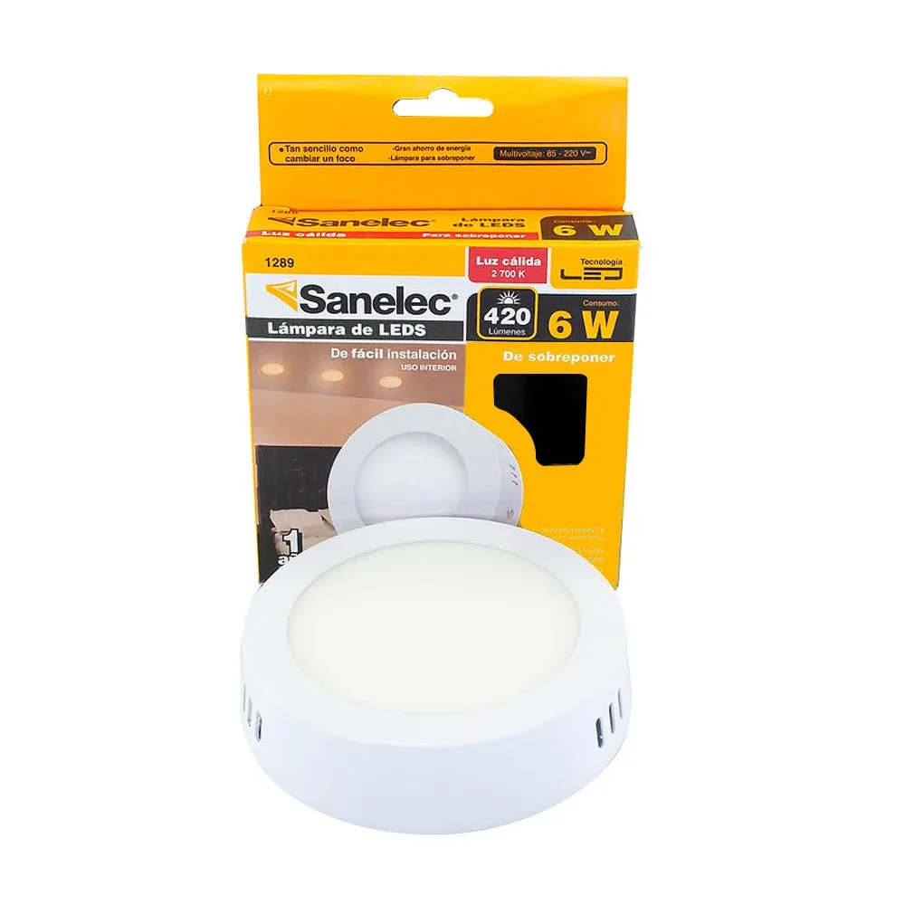 Lámpara led redonda sanelec para sobreponer, con consumo de 6 watts / 1289