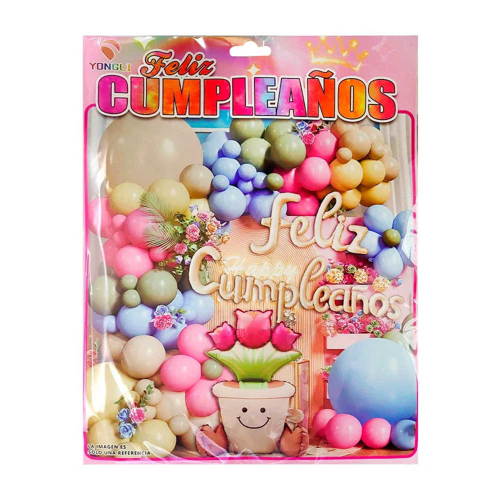 Paquete de 60 globos, rosa, verde, azul, crema, globo feliz cumpleaños y maceta