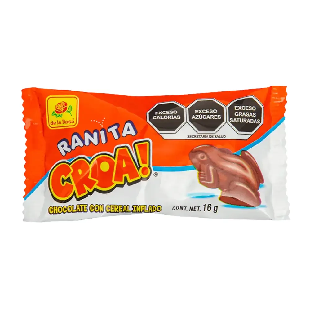 1pza Chocolate ranita croa! de la rosa con cereal inflado, 16g