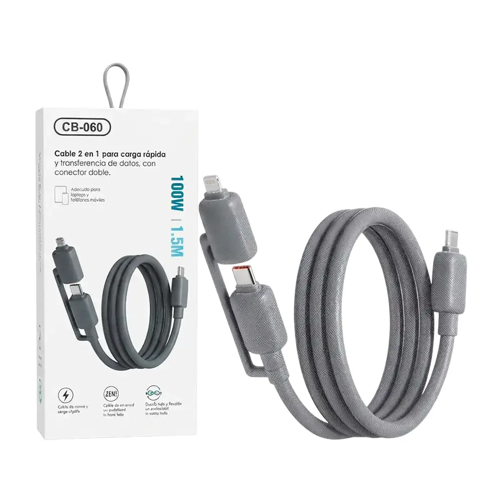 Cable moreka tipo c a tipo c de 100w con adaptador lightning, 1.5m