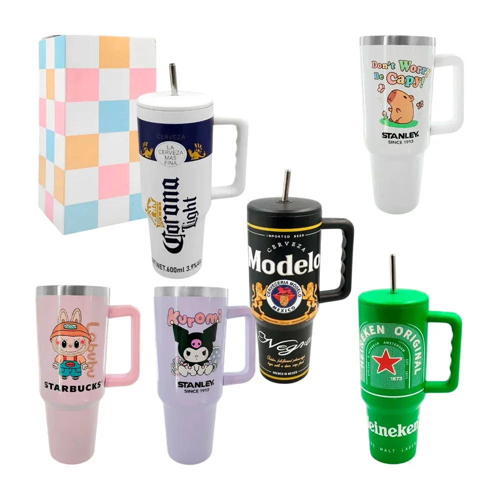 Vaso termo de 40oz, acero inoxidable y estampado de personaje o cerveza, surtido