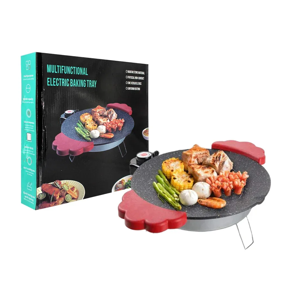 Parrilla eléctrica multifuncional para comida de piedra maifan con agarradera desmontable y control de temperatura / multifunctional electric baking tray / bh-g5