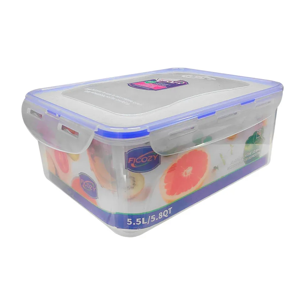 Tupper rectangular transparente con cierre hermético y estilador, capacidad 5.5l