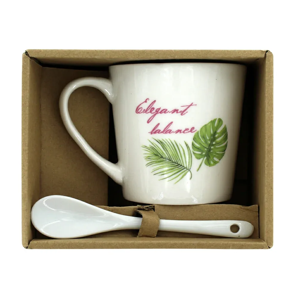 Set taza de cerámica + cuchara con diseño de flamenco b3-6751b-524ª
