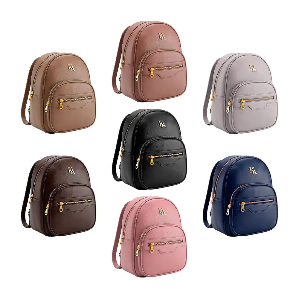 Mochila kamel reina tipo piel con 4 compartimentos y detalles en dorado