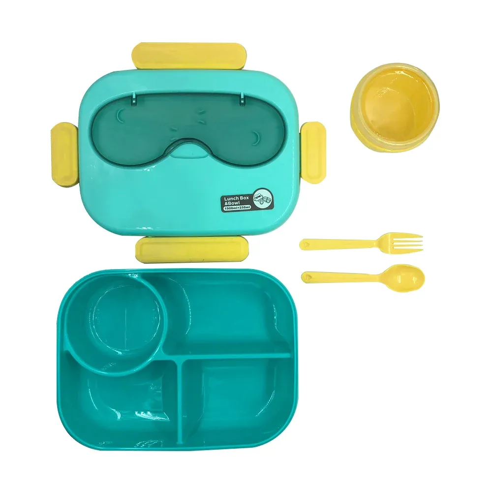 Tupper grande lunch box & bowl con 4 compartimientos + cubiertos, 250ml, variedad de colores / 23-fh-2547
