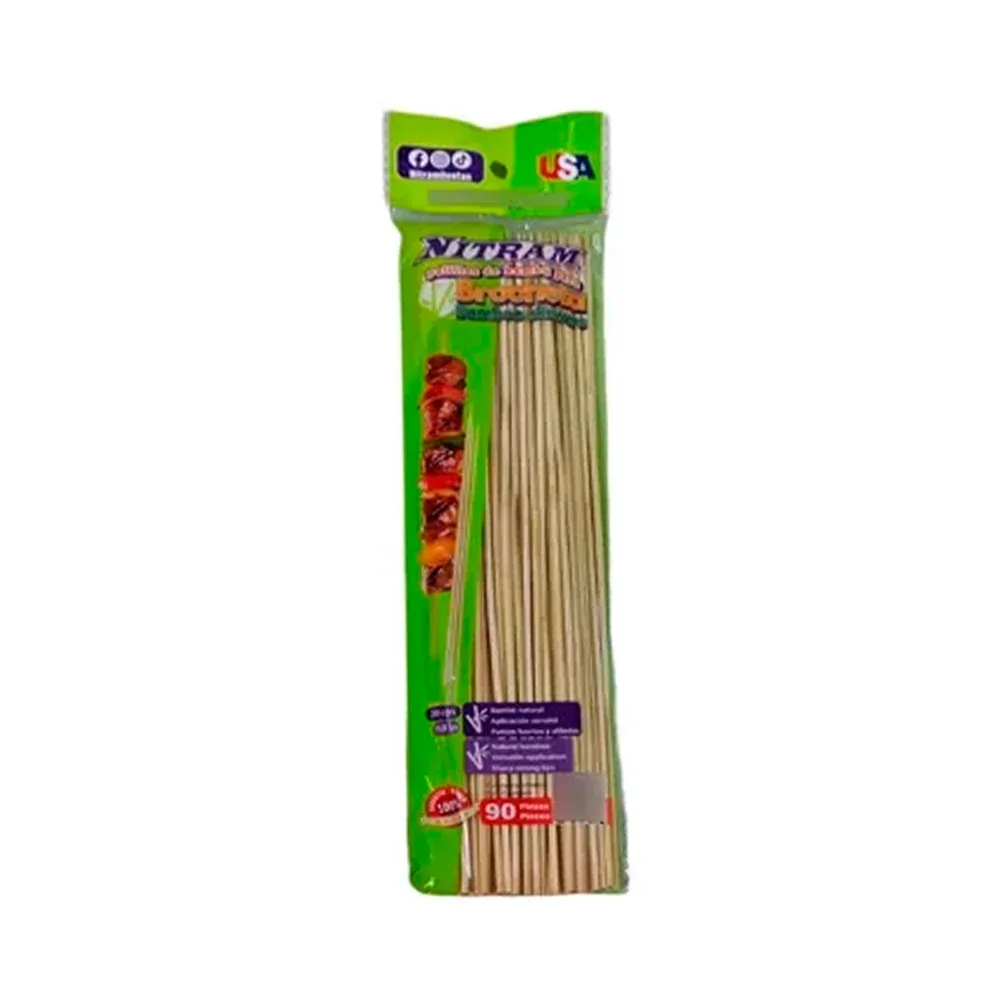 Paquete con 90 palos de bambú para brochetas, medida 30cm