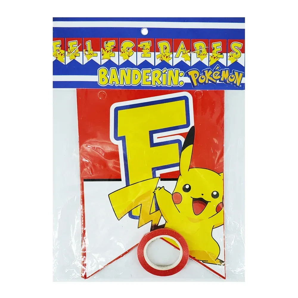 Banner banderín móvil con temática de pikachu - pokemon y leyenda felicidades / 130cm