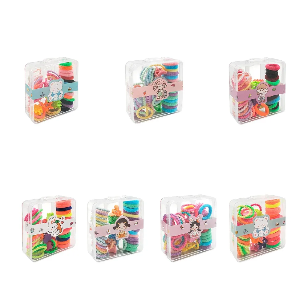Estuche con mini ligas-donas y pinzas de colores para el cabello / f352