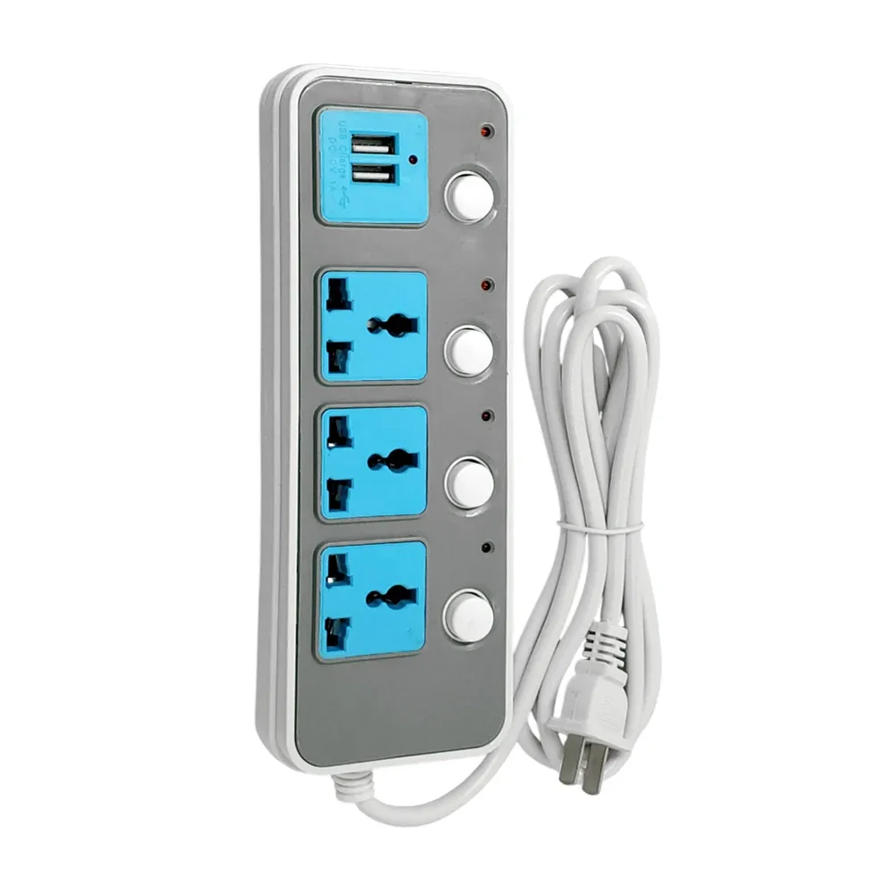 Barra multicontactos de 3m con 3 enchufes y 2 usb + botones de seguridad
