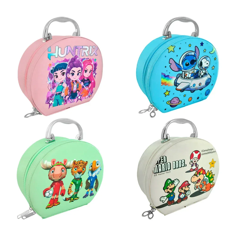 Bolsa cosmetiquera semicircular con agarradera, variedad de colores y personajes