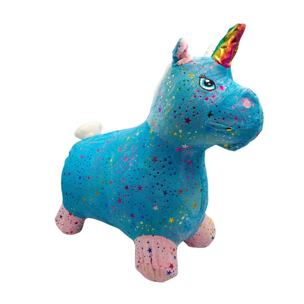 Unicornio inflable montable + funda afelpada de estrellas, luz y sonido / c3513