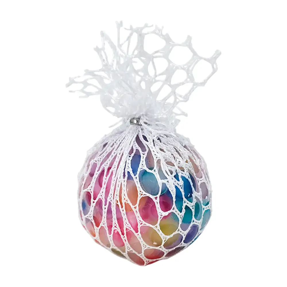 Squeeze antiestrés de 6cm con bolitas de hidrogel bicolor y malla de tela
