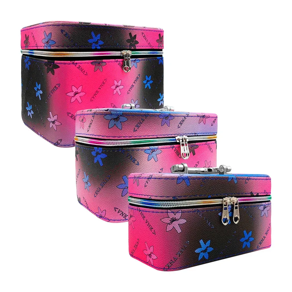 Juego de 3 cosmetiqueras rectangulares con estampado de flores vnkvnk / y213
