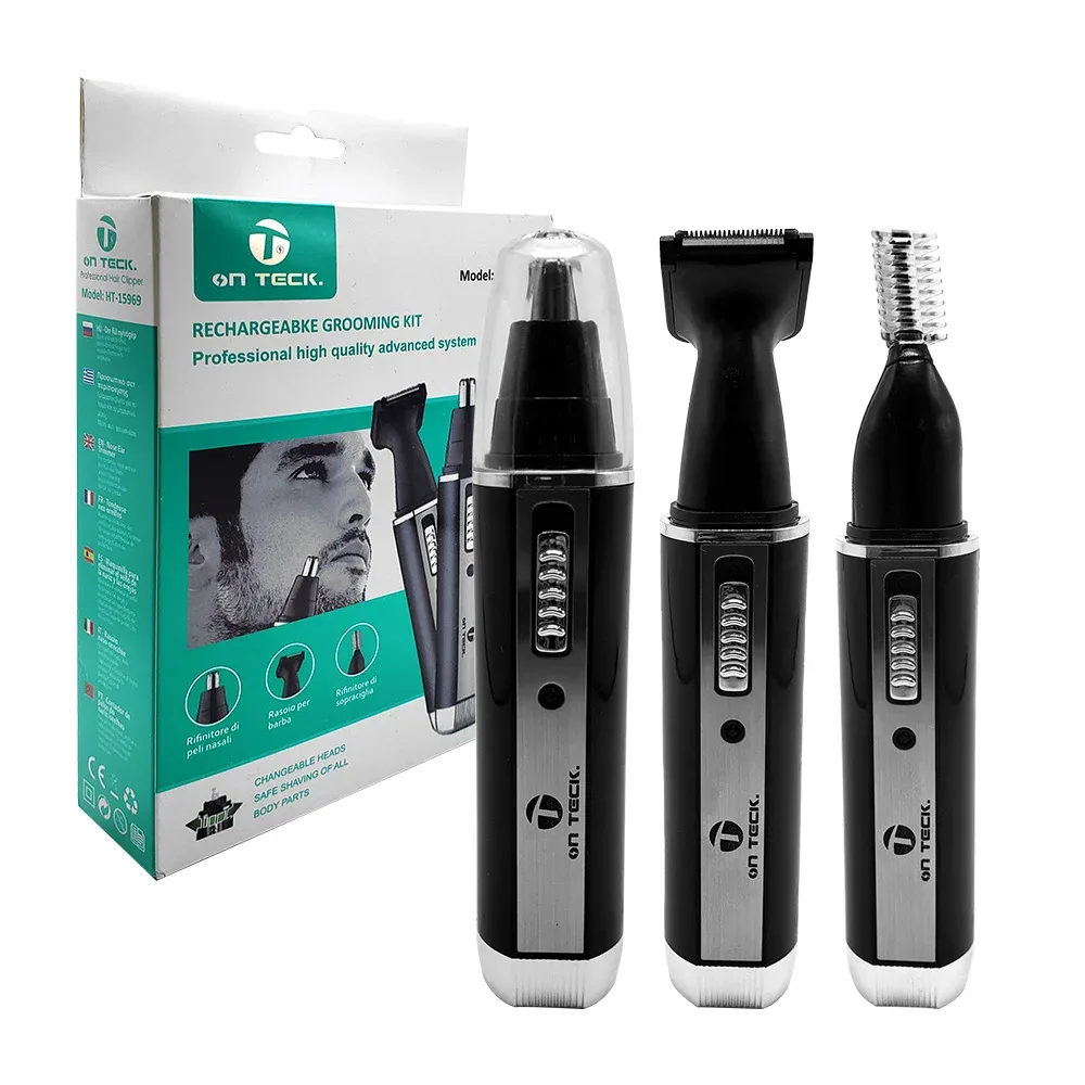 Máquina cortadora rasuradora inalámbrica on teck con 3 cabezales intercambiables para nariz, cejas y barba / ht-15969
