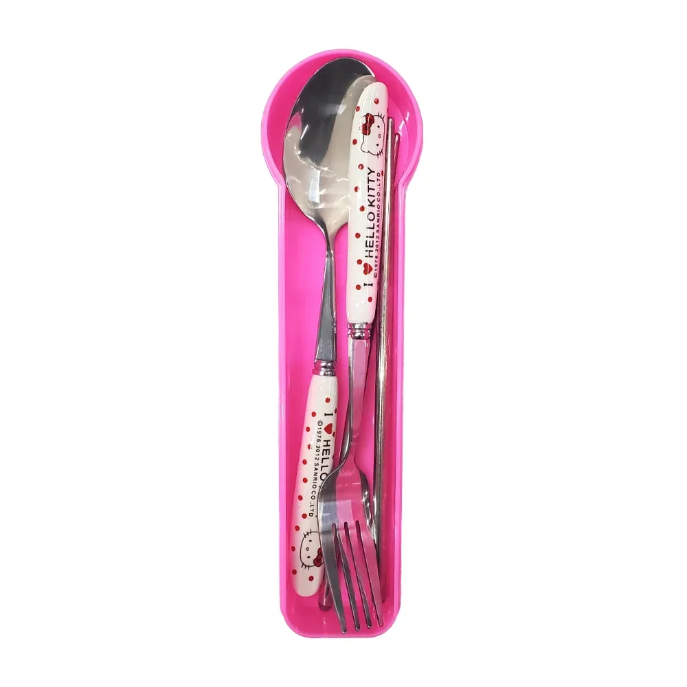 Estuche de cubiertos metálicos y palillos, diseño de hello kitty / 22-cf-21