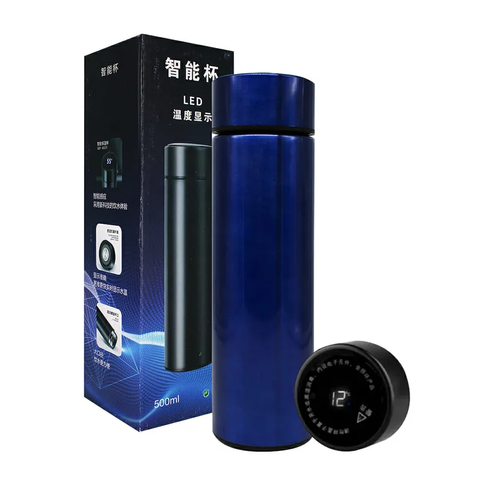 Termo liso de acero inoxidable con medidor digital de temperatura e infusor 500ml, variedad de colores