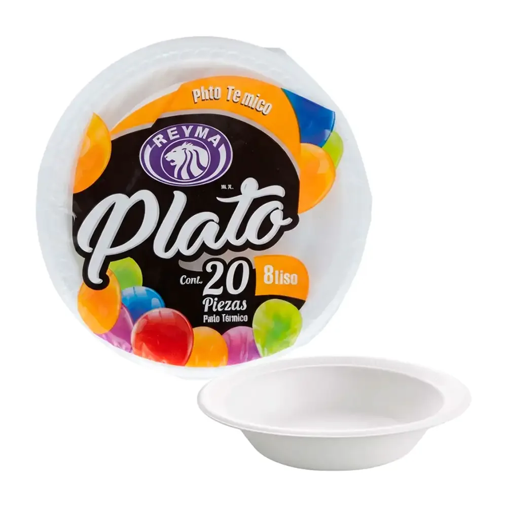 Paquete reyma con 20 platos del #8 liso, plato térmico liso / 802255