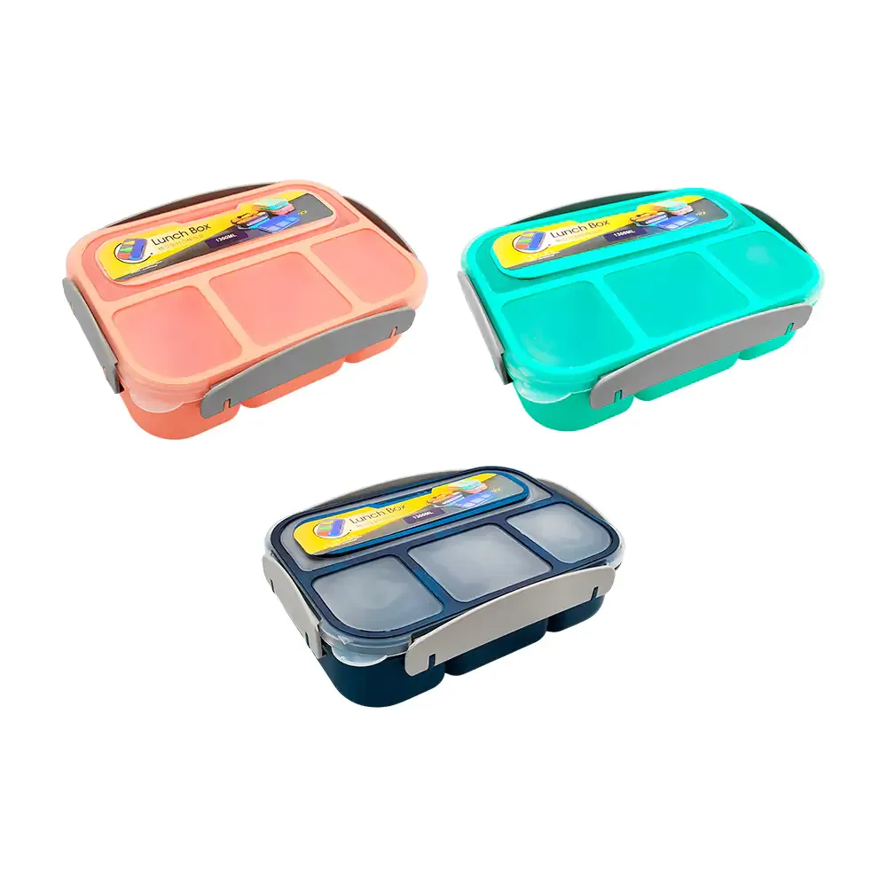 Tupper rectangular con 4 compartimentos y capacidad de 1300ml + cubiertos