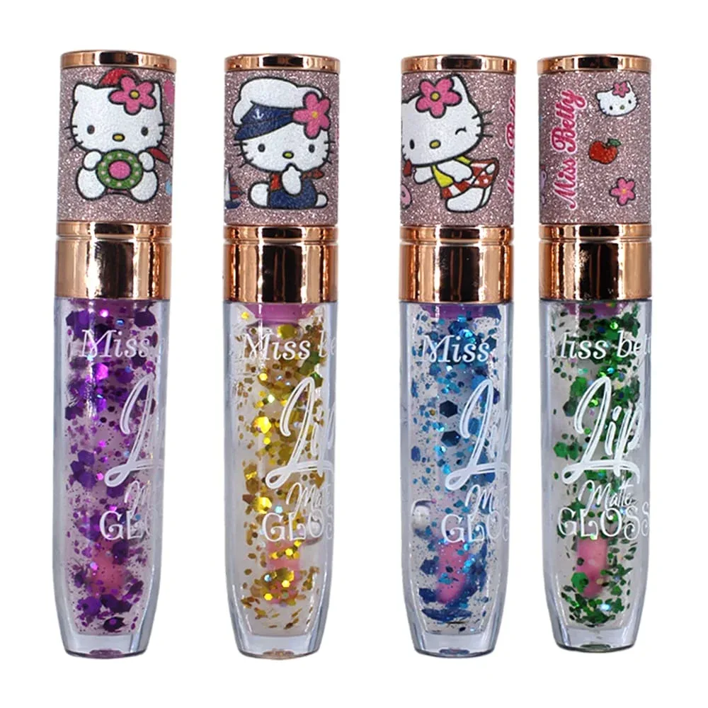 Brillo labial mágico transparente con diamantina + envase con estampado de hello kitty, variedad de colores / miss betty / lip matte gloss / 2334