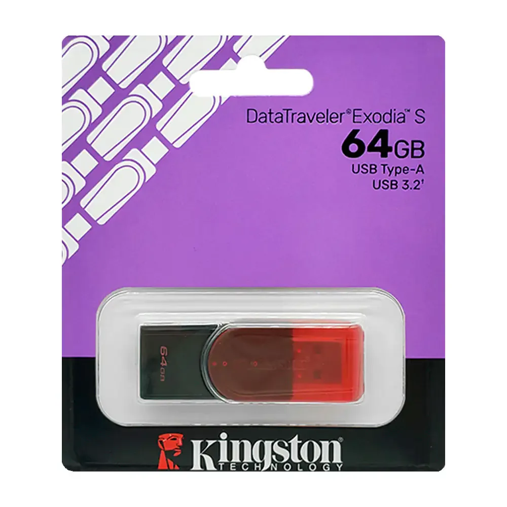 Memoria usb 3.2 data travel exodia s kingston color negro con rojo de plástico con capacidad de 64gb