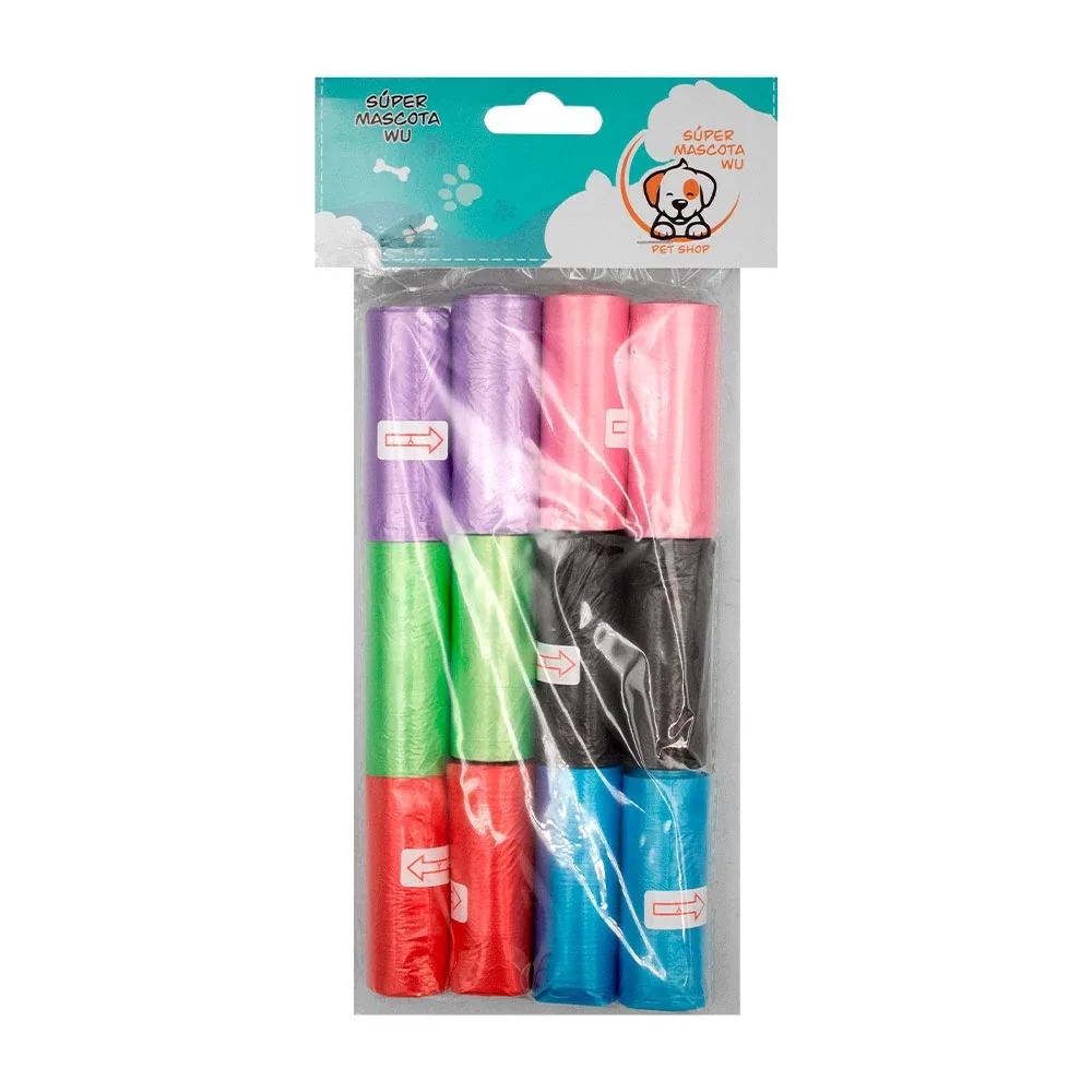 Paquete con 12 rollos de bolsas para heces de mascotas, varios colores / 35399