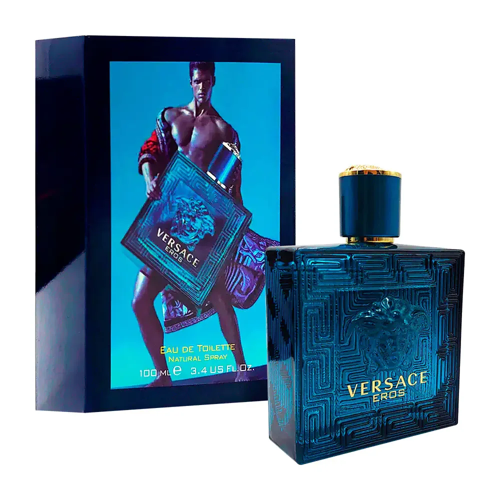 Perfume eros azul con fragancia en spray de 100ml para caballero eau de toilette