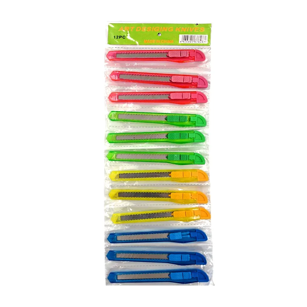 Paquete con 12 cutters pequeños de 13cm en variedad de colores / art desiging knives / 120d / 12 navaja / ca167
