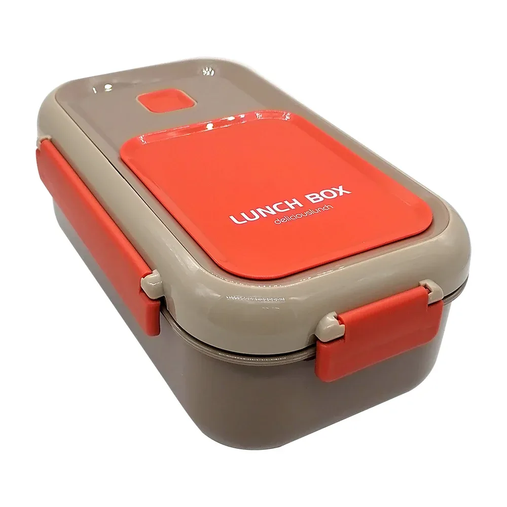 Tupper rectangular con 2 compartimientos y 2 cubiertos, variedad de colores / lunch box / 50351