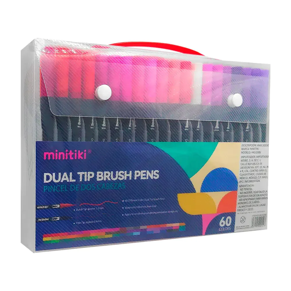 Estuche con 60 marcadores - plumones minitiki de doble punta, variedad de colores