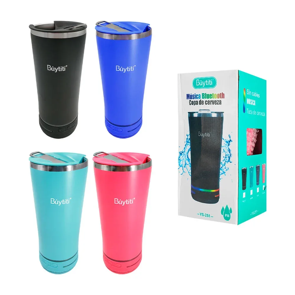 Vaso, termo metálico de acero inoxidable con bocina inalámbrica integrada, 437ml