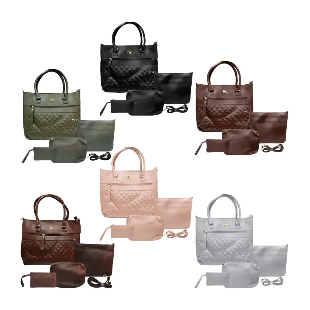 Set de 4 bolsas tipo piel con diseño capitonado crossbody cosmetiquera y cartera