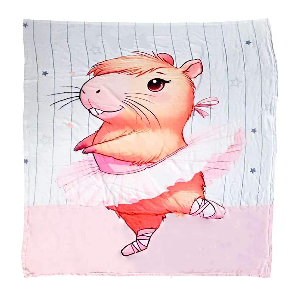 Cobija / cobertor afelpado, estampado de capibara con pelo y tutú de bailarina