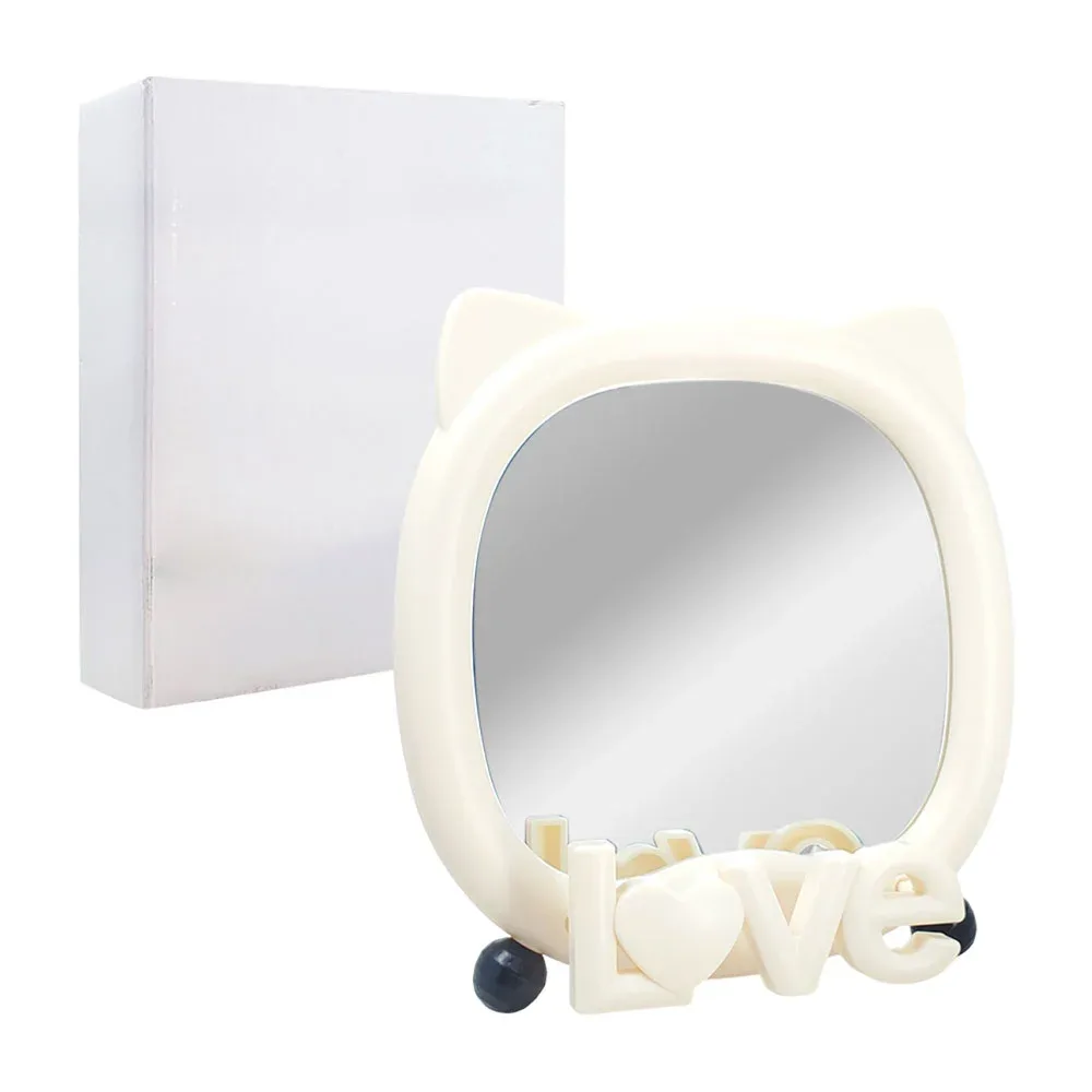 Espejo decorativo de escritorio, giro 360, orejitas + frase love en 3d, variedad