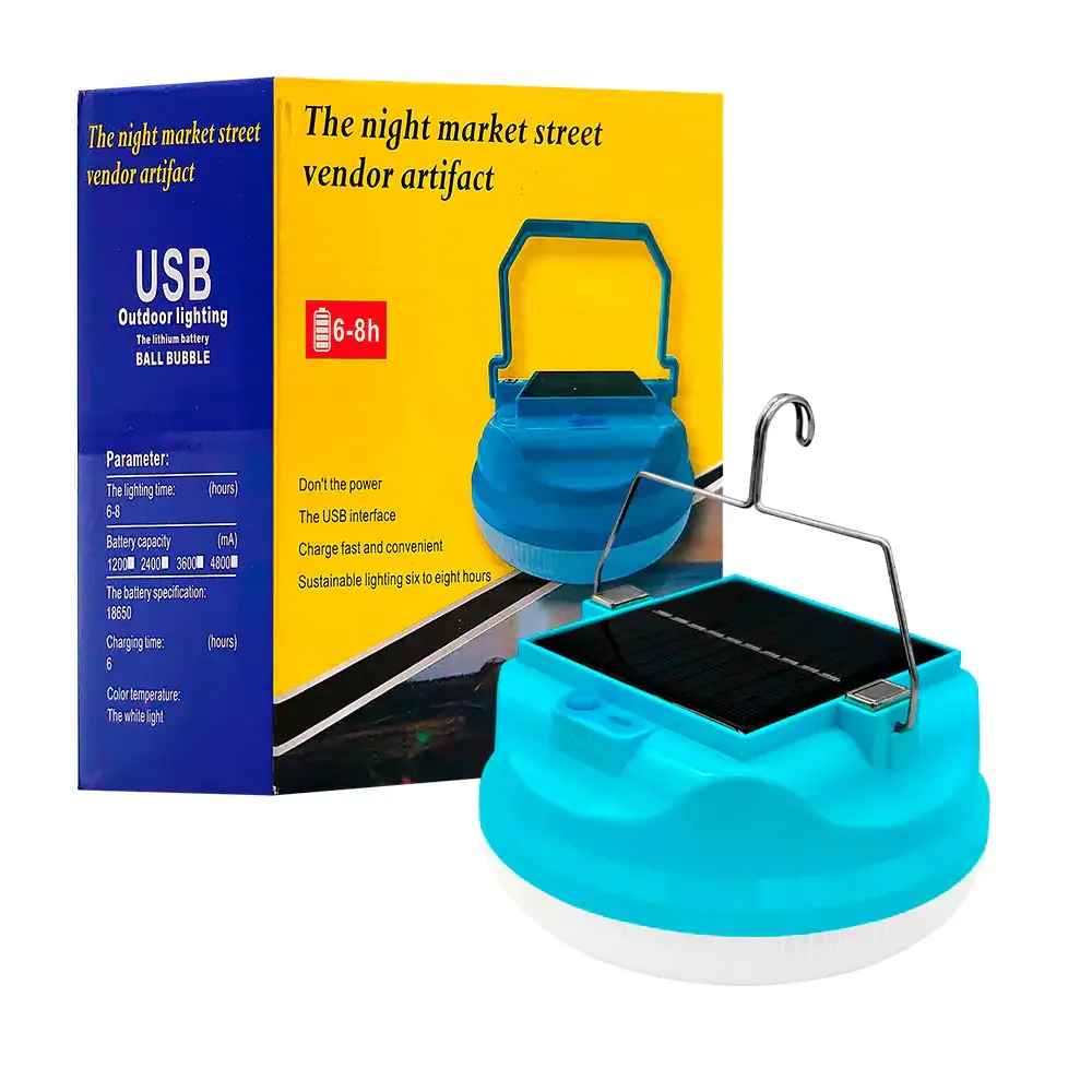Lámpara solar recargable, con asa para colgar + 3 modos de iluminación