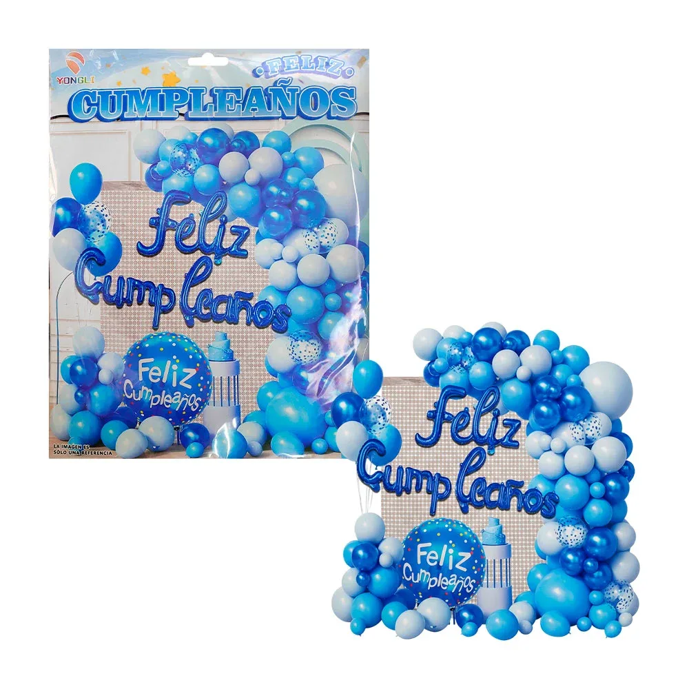 Paquete de 58 globos, variedad de azules, globo feliz cumpleaños y cortina