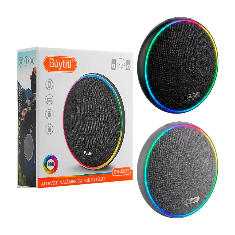 Bocina inalámbrica bluetooth buytiti plana con contorno rgb, variedad de colores