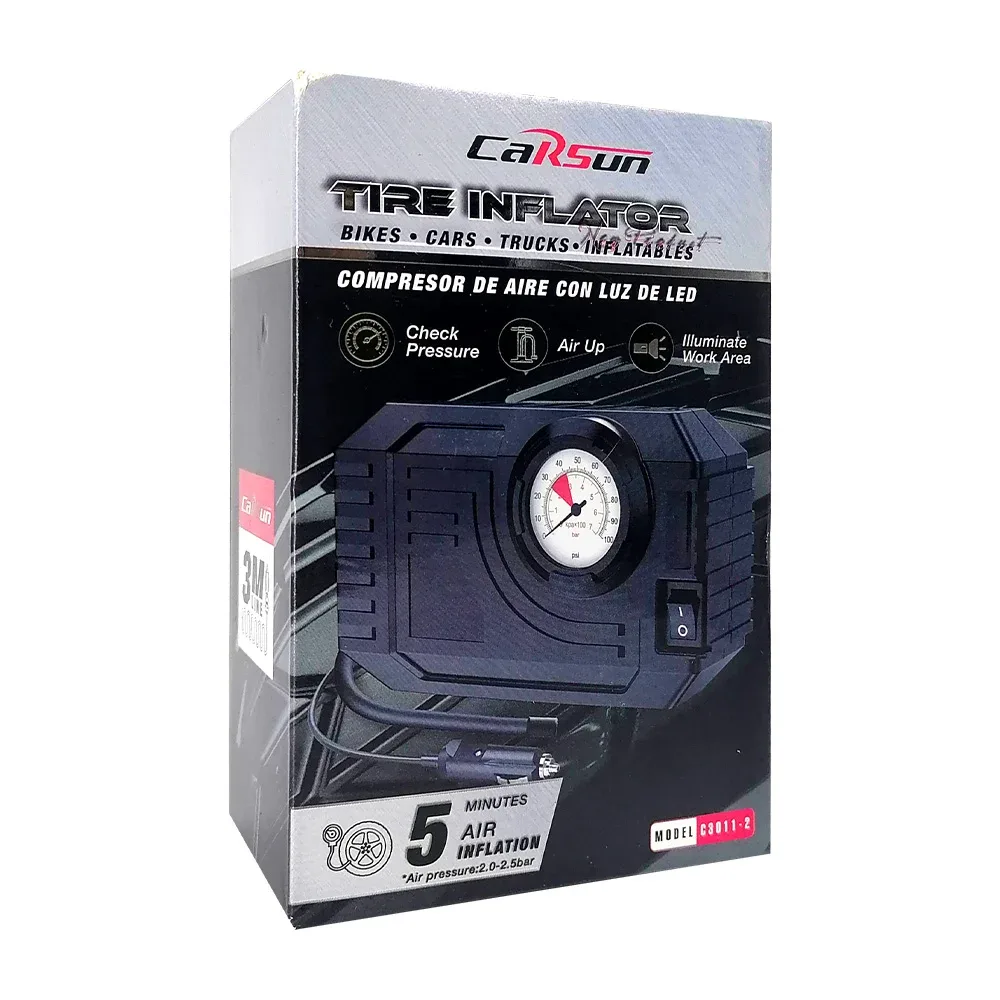 Mini compresor de aire portátil con luz led para inflar llantas de bicicleta y automóvil / tire inflator / c3011-2