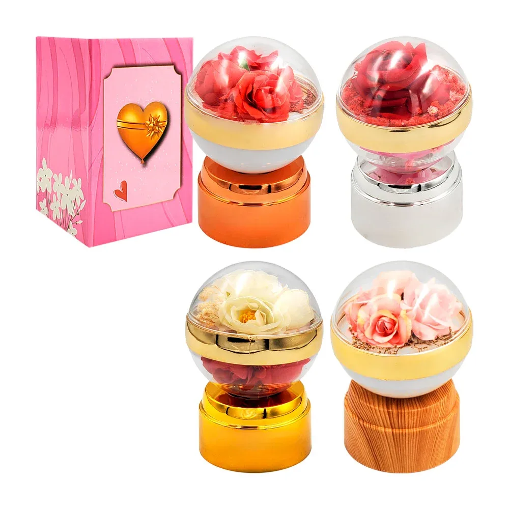 Adorno decorativo, bola con rosas encapsuladas + base giratoria con luz