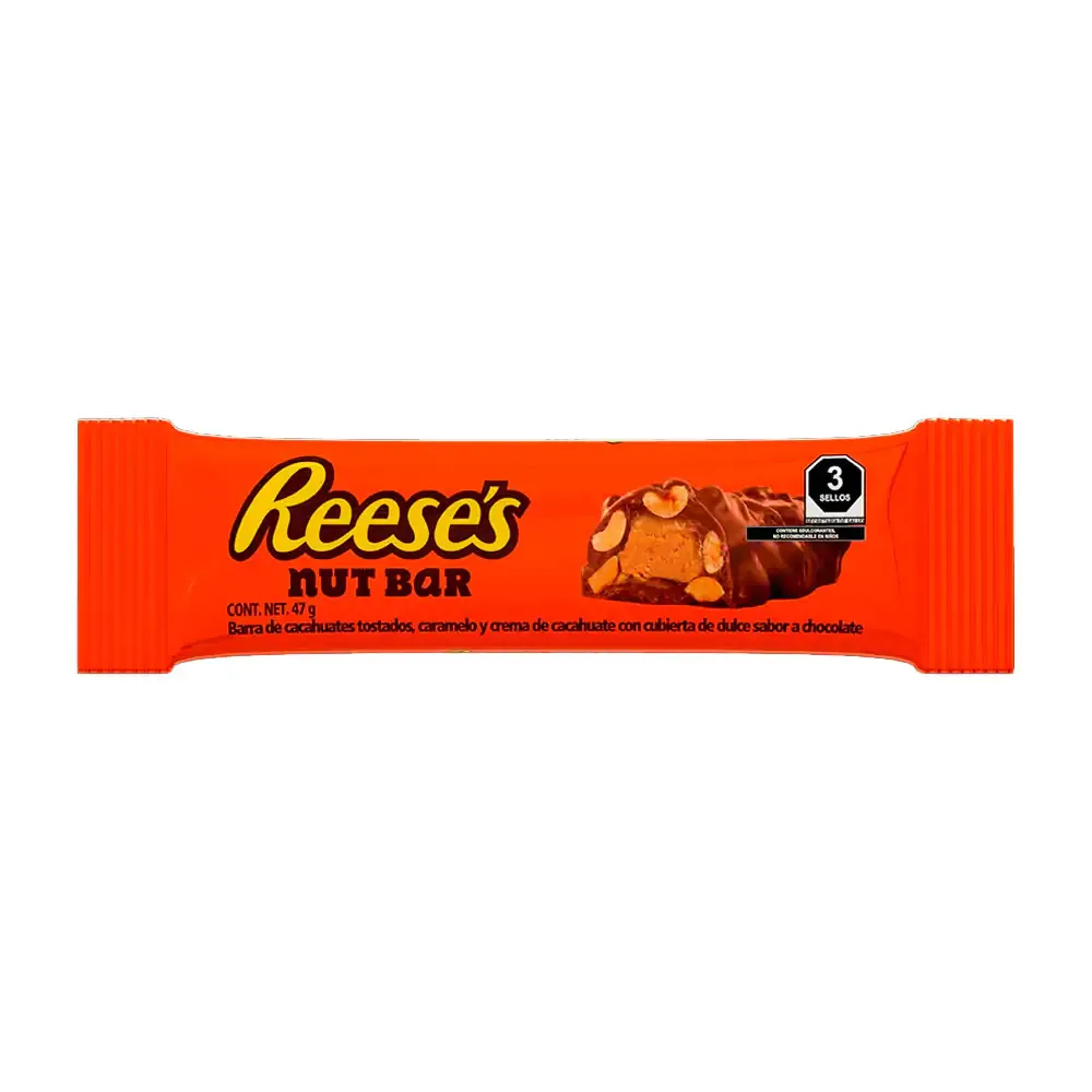 1pz reeses nut bar, Barra de Chocolate con Cacahuate y Caramelo, Sabor Cremoso  47g / 528318