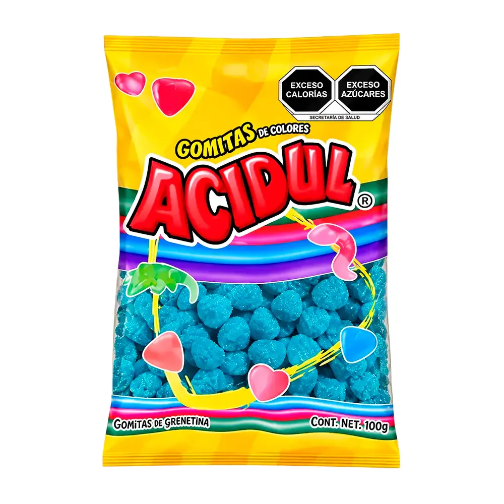 Gomitas acidul sabor mora azul cubiertas de dulces ácidos, 100g / ma100