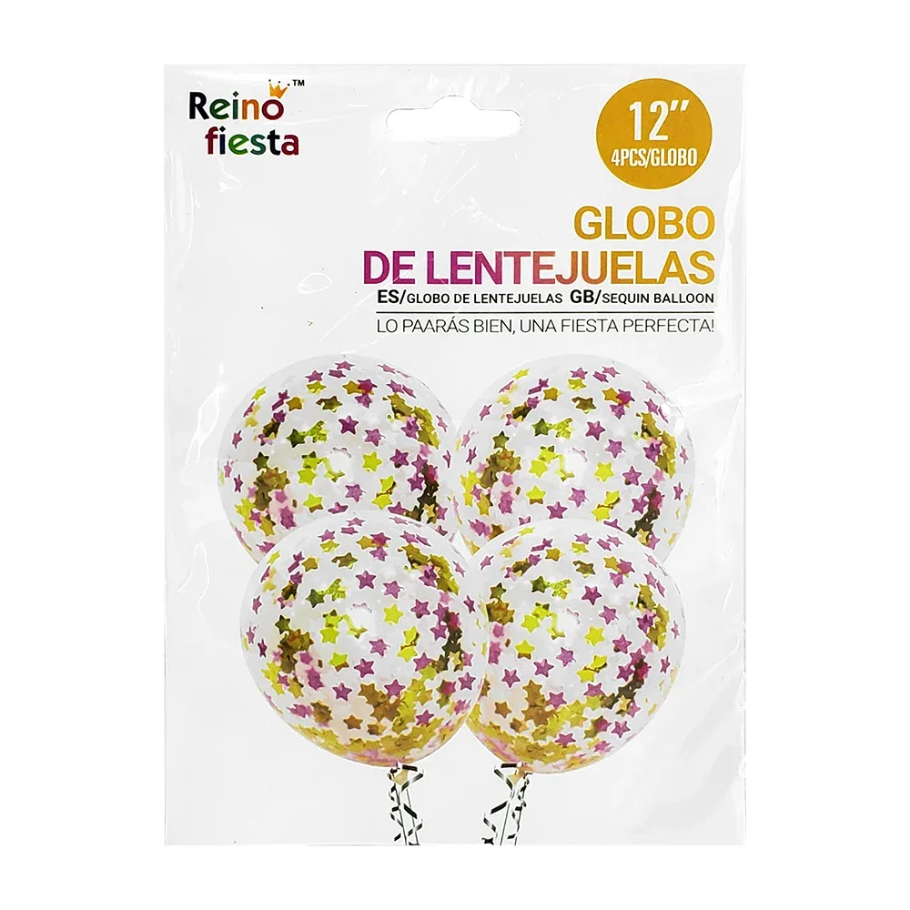 Paquete con 4 globos de 12 pulgadas con lentejuelas en forma de estrella, reino fiesta / 51778