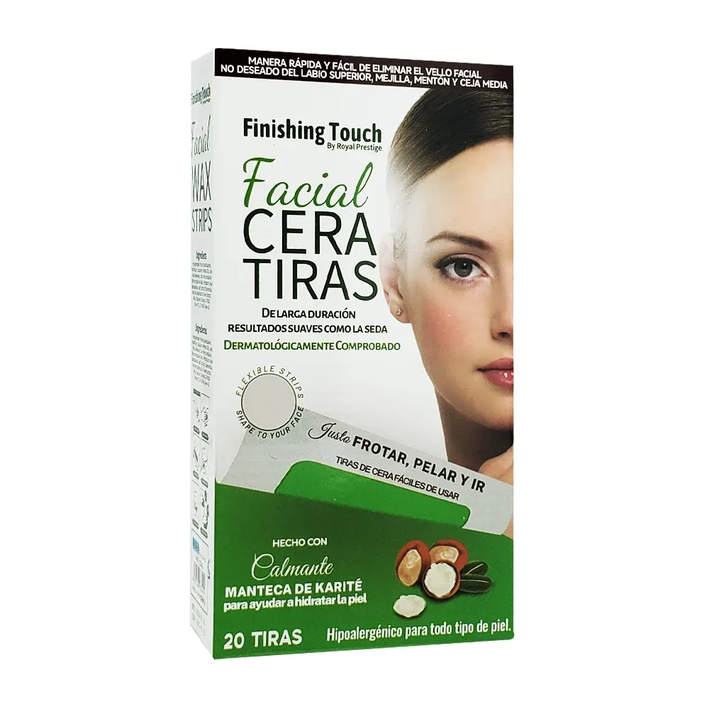 Caja con 20 tiras de cera en frío para depilación facial con extracto de karité / facial wax strips royal prestige