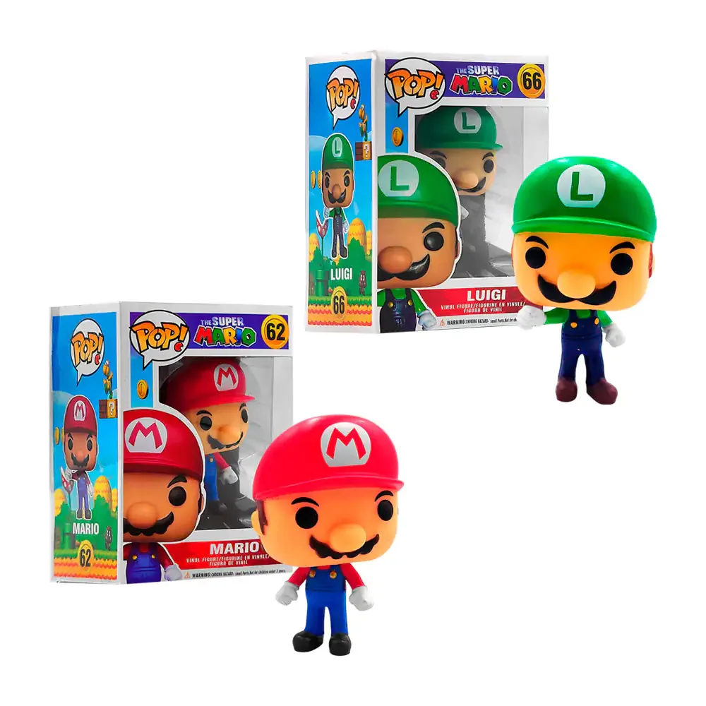 Figura coleccionable #66 y #62 con diseño de super fontanero verde y rojo