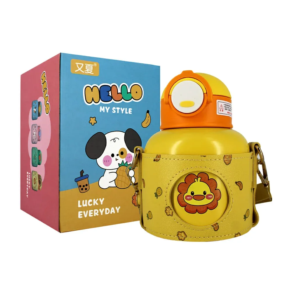 Termo de acero inoxidable con estampado de animales, funda y capacidad de 520ml, variedad de diseños / 0018 / h-219
